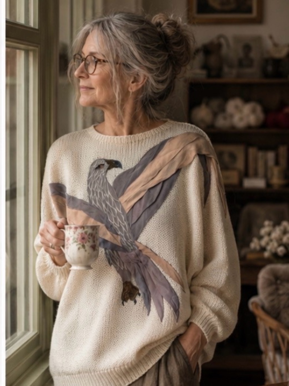 Vintage beaded eagle applique dolman sweater